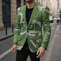 Hawaii Japanese Culture Sage Green Blazer Spring Cranes Aloha Pattern