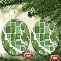 Hawaii Japanese Culture Sage Green Ceramic Ornament Spring Cranes Aloha Pattern LT01 Oval Sage - Polynesian Pride
