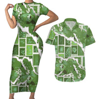 Hawaii Japanese Culture Sage Green Couples Matching Short Sleeve Bodycon Dress and Hawaiian Shirt Spring Cranes Aloha Pattern