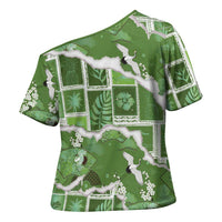 Hawaii Japanese Culture Sage Green Cross Shoulder Shirt Spring Cranes Aloha Pattern