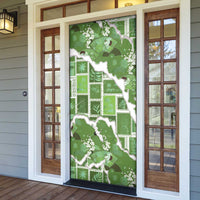 Hawaii Japanese Culture Sage Green Door Cover Spring Cranes Aloha Pattern