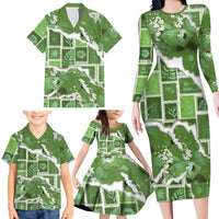 Hawaii Japanese Culture Sage Green Family Matching Long Sleeve Bodycon Dress and Hawaiian Shirt Spring Cranes Aloha Pattern LT01 - Polynesian Pride