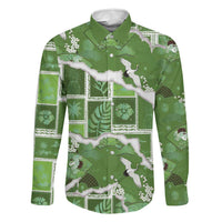 Hawaii Japanese Culture Sage Green Family Matching Off The Shoulder Long Sleeve Dress and Hawaiian Shirt Spring Cranes Aloha Pattern LT01 Dad's Shirt - Long Sleeve Sage - Polynesian Pride