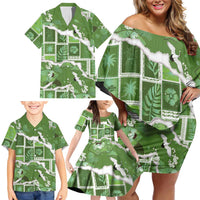 Hawaii Japanese Culture Sage Green Family Matching Off Shoulder Short Dress and Hawaiian Shirt Spring Cranes Aloha Pattern LT01 - Polynesian Pride