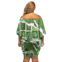 Hawaii Japanese Culture Sage Green Family Matching Off Shoulder Short Dress and Hawaiian Shirt Spring Cranes Aloha Pattern LT01 - Polynesian Pride
