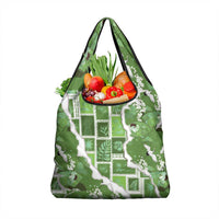 Hawaii Japanese Culture Sage Green Grocery Bag Spring Cranes Aloha Pattern