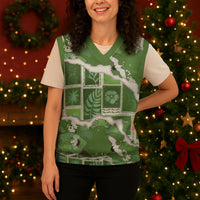 Hawaii Japanese Culture Sage Green Christmas Knitted V-Neck Vest Spring Cranes Aloha Pattern LT01 - Polynesian Pride