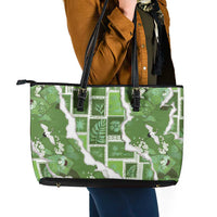 Hawaii Japanese Culture Sage Green Leather Tote Bag Spring Cranes Aloha Pattern