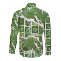 Hawaii Japanese Culture Sage Green Long Sleeve Button Shirt Spring Cranes Aloha Pattern