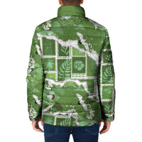 Hawaii Japanese Culture Sage Green Padded Jacket Spring Cranes Aloha Pattern