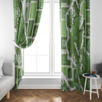 Hawaii Japanese Culture Sage Green Window Curtain Spring Cranes Aloha Pattern