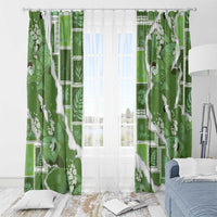 Hawaii Japanese Culture Sage Green Window Curtain Spring Cranes Aloha Pattern