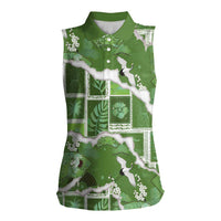 Hawaii Japanese Culture Sage Green Women Sleeveless Polo Shirt Spring Cranes Aloha Pattern