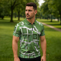 Hawaii Japanese Culture Sage Green Zipper Polo Shirt Spring Cranes Aloha Pattern