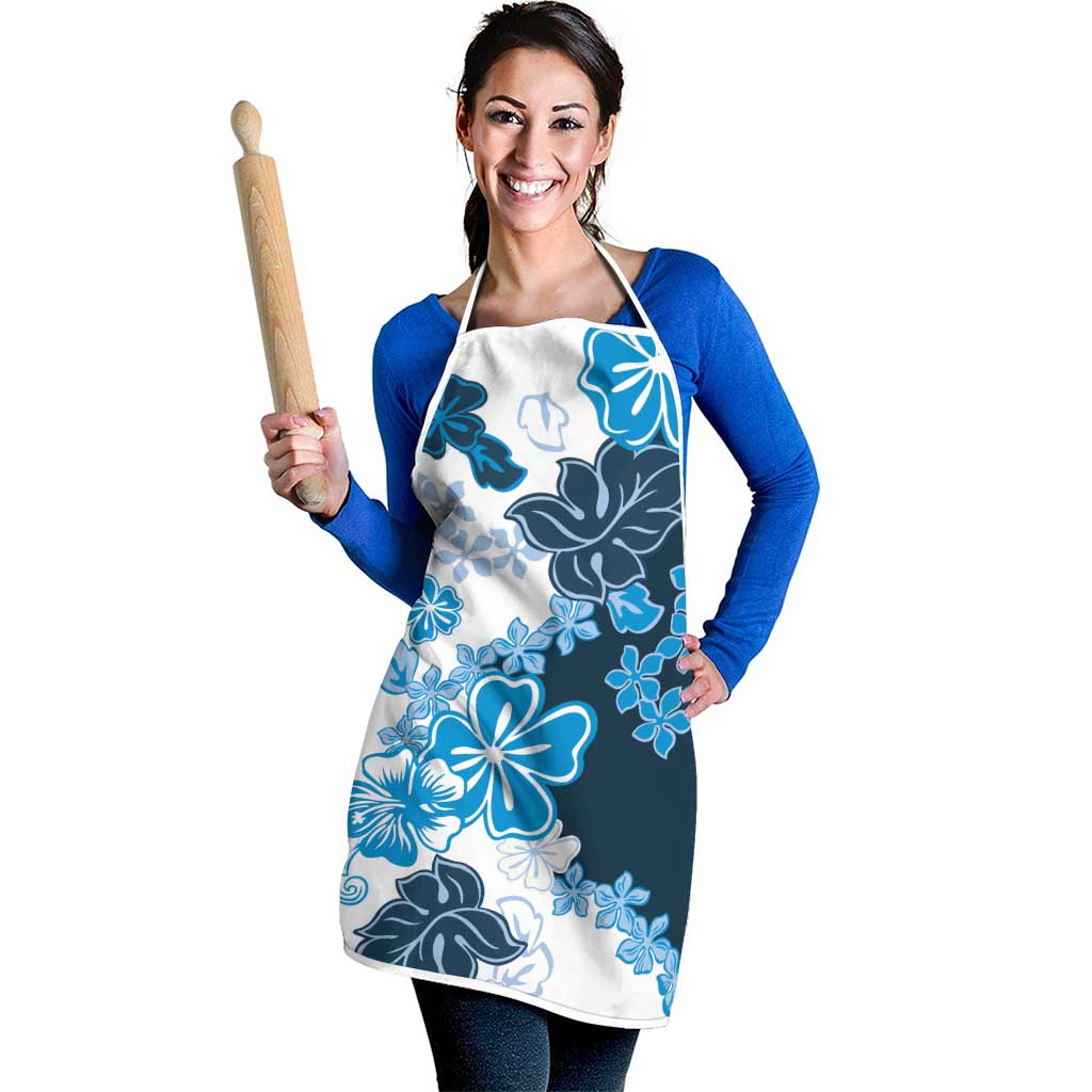 Blue Hibiscus Plumeria Floral Apron - Polynesian Pride