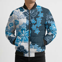 Blue Hibiscus Plumeria Floral Bomber Puffer Jacket - Polynesian Pride