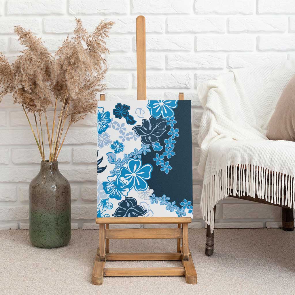 Blue Hibiscus Plumeria Floral Canvas Wall Art - Polynesian Pride