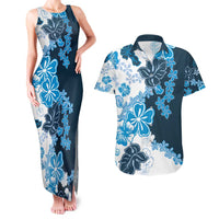 Blue Hibiscus Plumeria Floral Couples Matching Tank Maxi Dress and Hawaiian Shirt - Polynesian Pride