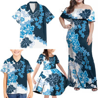 Blue Hibiscus Plumeria Floral Family Matching Off Shoulder Maxi Dress and Hawaiian Shirt LT01 - Polynesian Pride