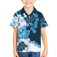 Blue Hibiscus Plumeria Floral Family Matching Off Shoulder Maxi Dress and Hawaiian Shirt LT01 Son's Shirt Blue - Polynesian Pride