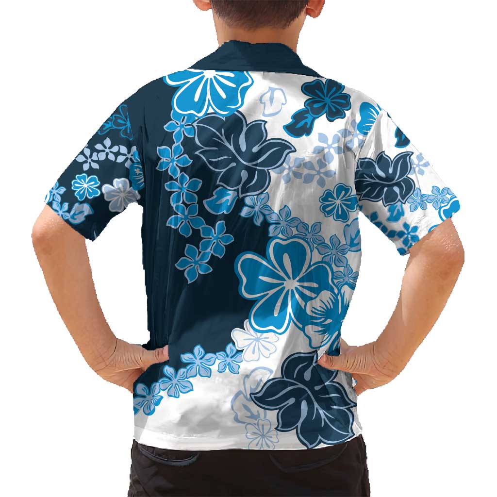 Blue Hibiscus Plumeria Floral Family Matching Off Shoulder Short Dress and Hawaiian Shirt - Polynesian Pride