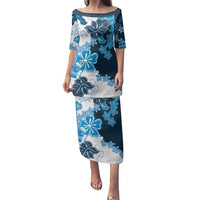 Blue Hibiscus Plumeria Floral Family Matching Puletasi and Hawaiian Shirt - Polynesian Pride