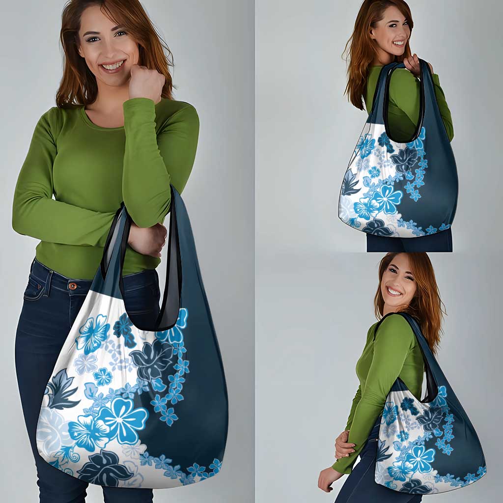 Blue Hibiscus Plumeria Floral Grocery Bag - Polynesian Pride