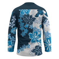 Blue Hibiscus Plumeria Floral Hockey Jersey - Polynesian Pride