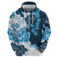 Blue Hibiscus Plumeria Floral Hoodie - Polynesian Pride