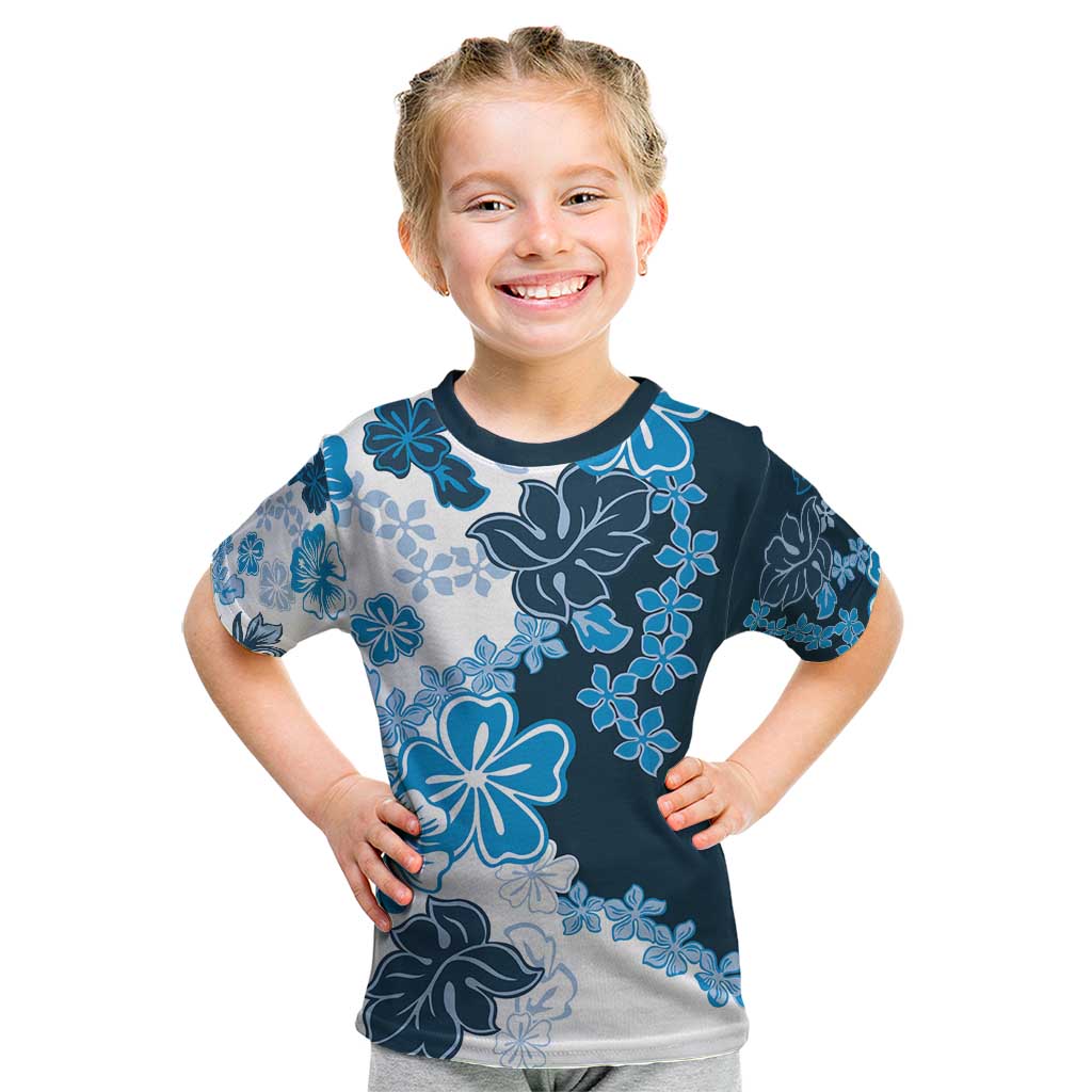 Blue Hibiscus Plumeria Floral Kid T Shirt - Polynesian Pride