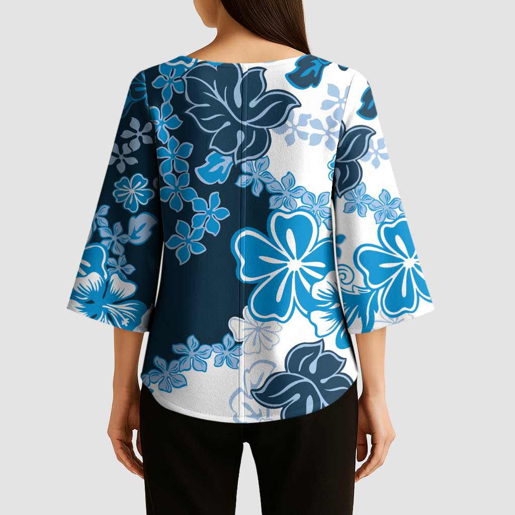 Blue Hibiscus Plumeria Floral Kimono Sleeve Blouse - Polynesian Pride
