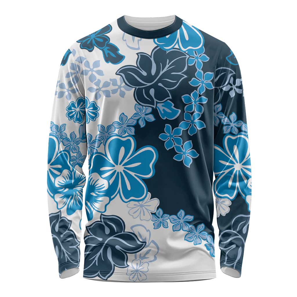 Blue Hibiscus Plumeria Floral Long Sleeve Shirt - Polynesian Pride