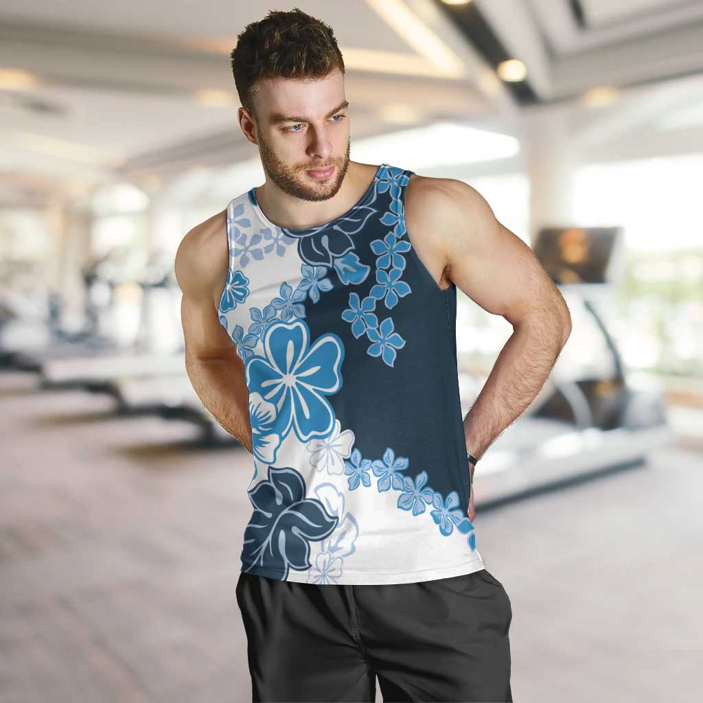 Blue Hibiscus Plumeria Floral Men Tank Top - Polynesian Pride