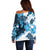 Blue Hibiscus Plumeria Floral Off Shoulder Sweater - Polynesian Pride