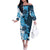 Blue Hibiscus Plumeria Floral Off The Shoulder Long Sleeve Dress - Polynesian Pride