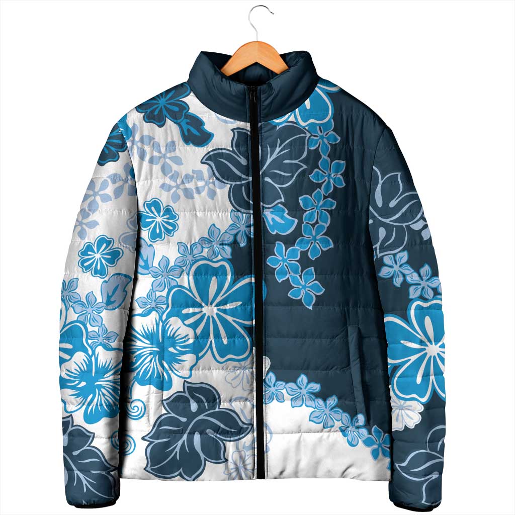 Blue Hibiscus Plumeria Floral Padded Jacket - Polynesian Pride