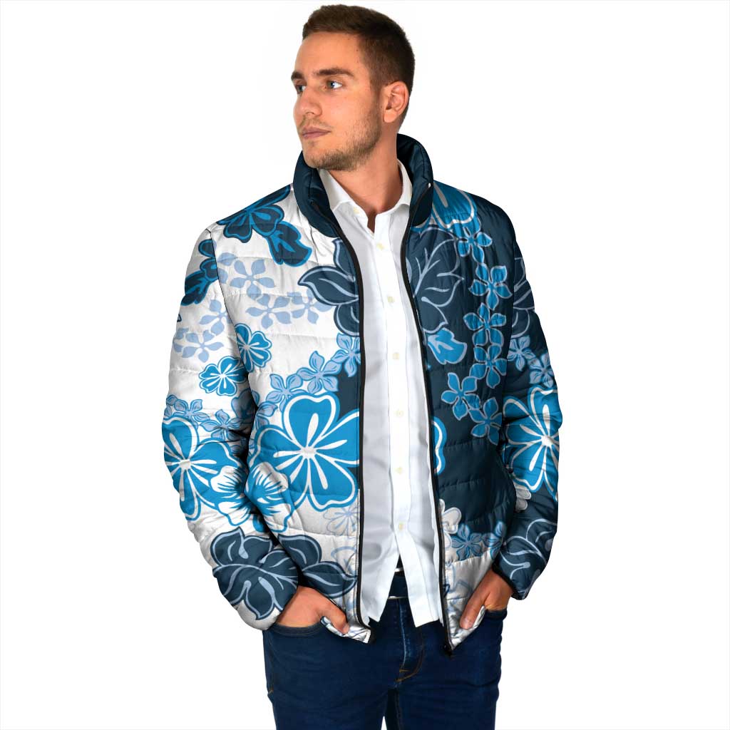 Blue Hibiscus Plumeria Floral Padded Jacket - Polynesian Pride