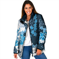 Blue Hibiscus Plumeria Floral Padded Jacket - Polynesian Pride