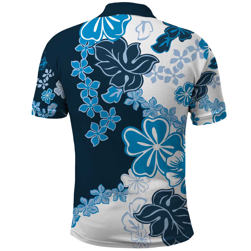 Blue Hibiscus Plumeria Floral Polo Shirt - Polynesian Pride