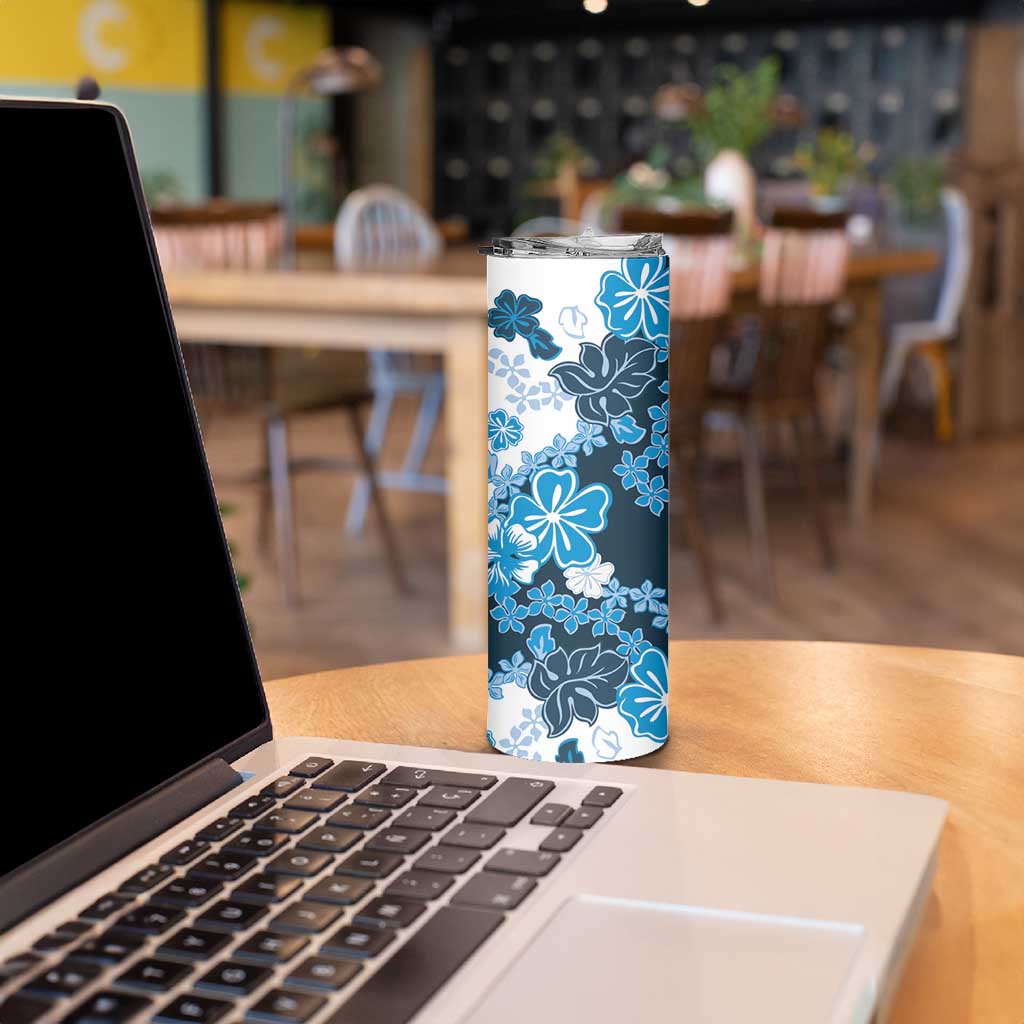 Blue Hibiscus Plumeria Floral Skinny Tumbler - Polynesian Pride