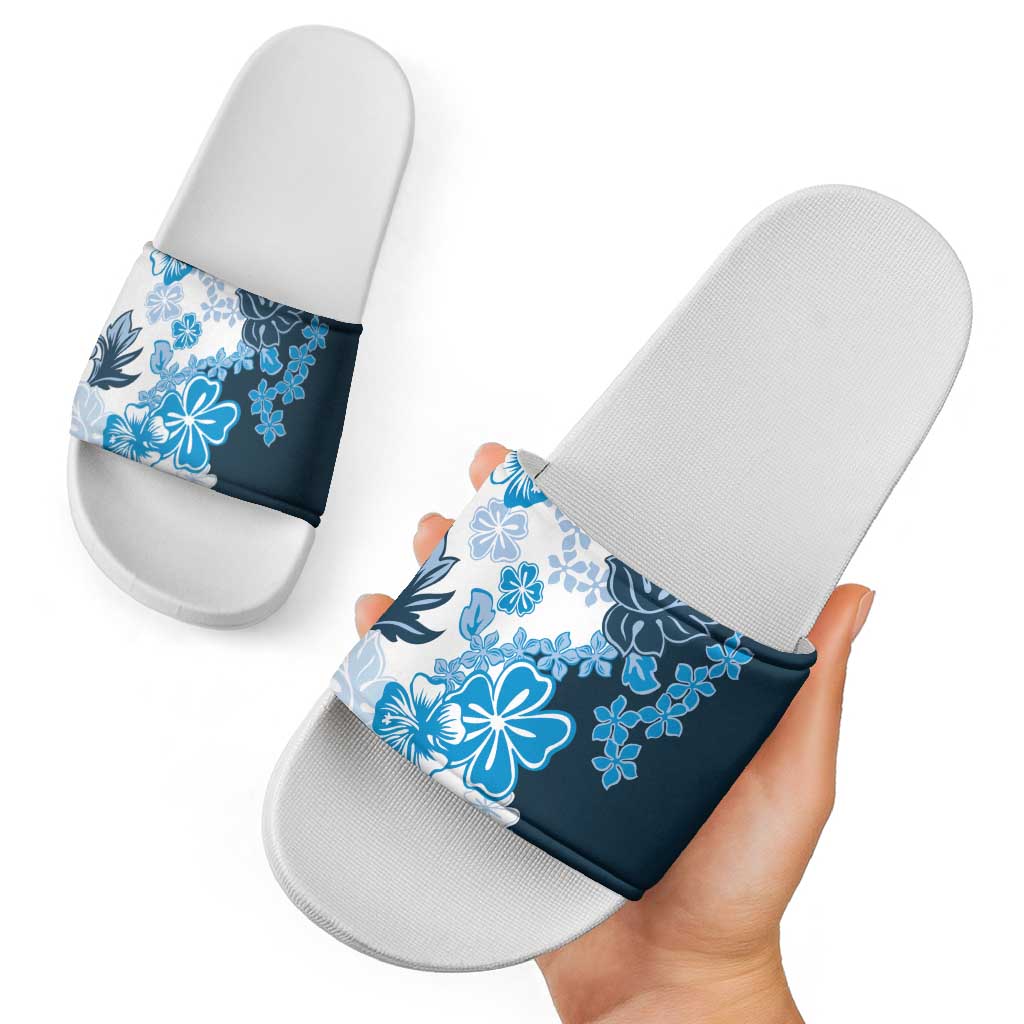 Blue Hibiscus Plumeria Floral Slide Sandals - Polynesian Pride