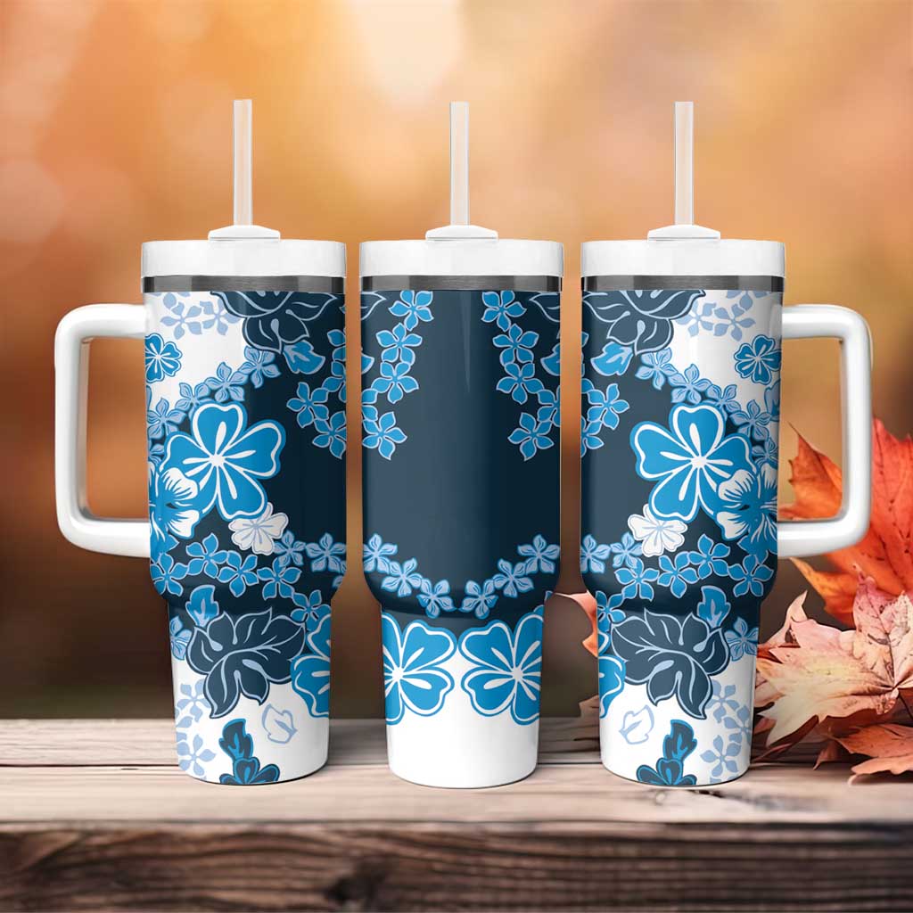 Blue Hibiscus Plumeria Floral Tumbler With Handle - Polynesian Pride