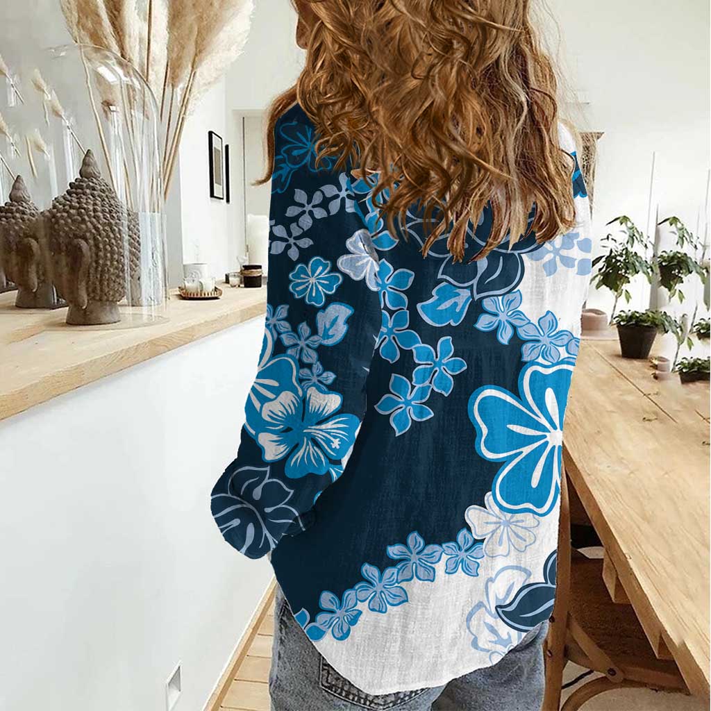 Blue Hibiscus Plumeria Floral Women Casual Shirt LT01 - Polynesian Pride