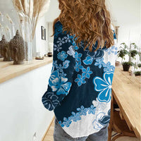 Blue Hibiscus Plumeria Floral Women Casual Shirt LT01 - Polynesian Pride