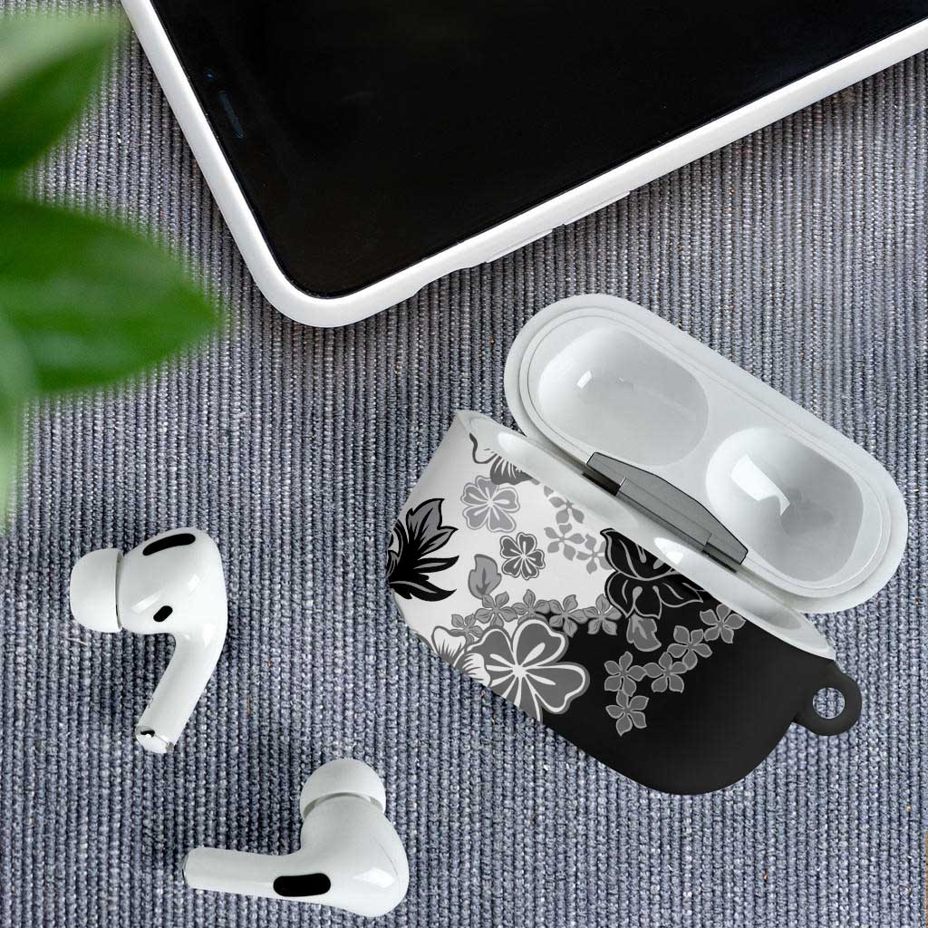 Gray Scale Hibiscus Plumeria Floral AirPods Case LT01 - Polynesian Pride