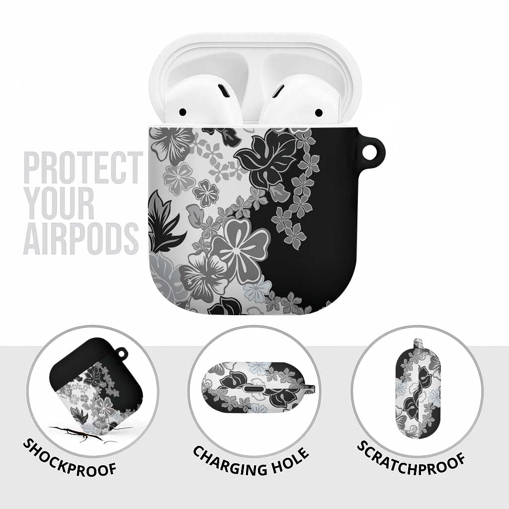 Gray Scale Hibiscus Plumeria Floral AirPods Case LT01 - Polynesian Pride