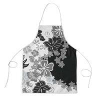 Gray Scale Hibiscus Plumeria Floral Apron LT01 Black - Polynesian Pride