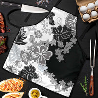 Gray Scale Hibiscus Plumeria Floral Apron LT01 Black - Polynesian Pride