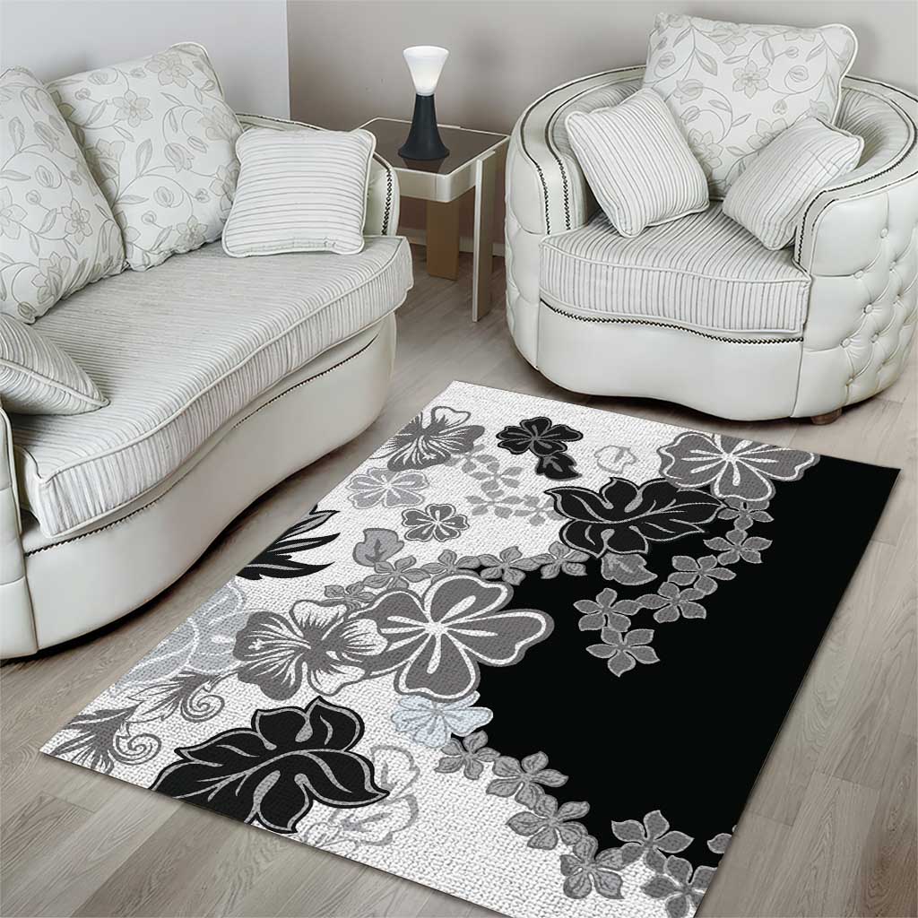 Gray Scale Hibiscus Plumeria Floral Area Rug LT01 - Polynesian Pride