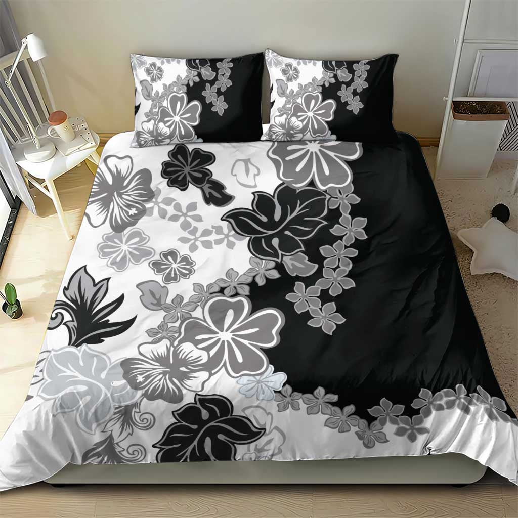 Gray Scale Hibiscus Plumeria Floral Bedding Set LT01 - Polynesian Pride